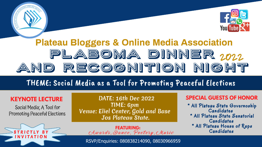 All Set for the 2022 Dinner/Recognition Night of Plateau Bloggers and Online Media Association