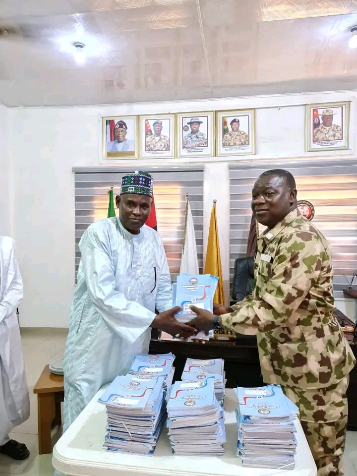 OPHK CIMIC Activities: Commander 5 Brigade, Brig. Gen. Abiola Donate Books to 3 LGAs in Borno State