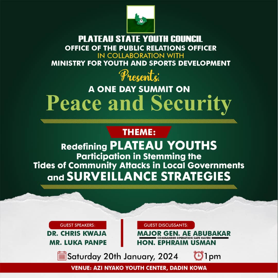Plateau Youth Council (PYC) Set to Hold Summit on Peace and Security