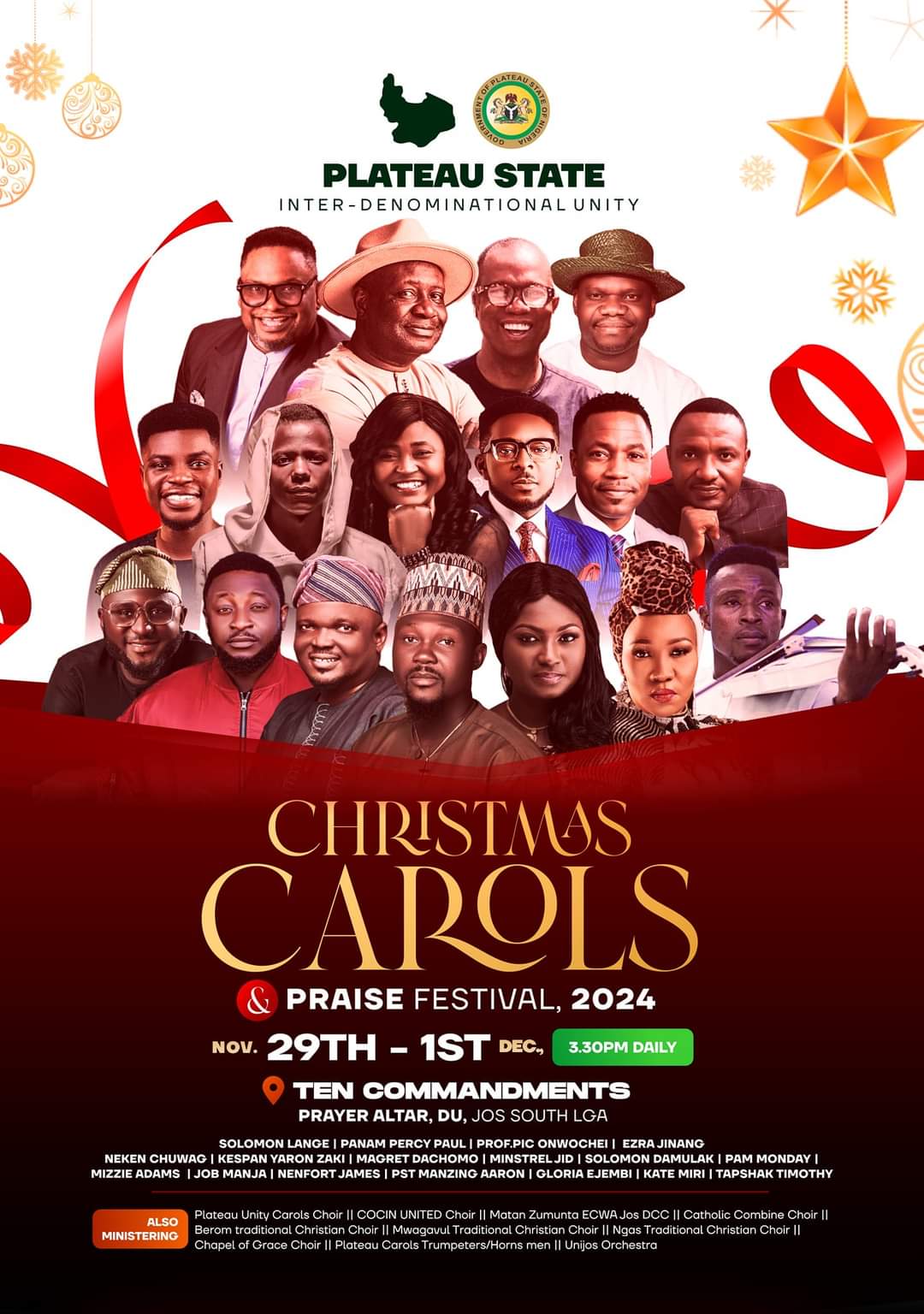 Gen. Gowon, Chief Obasanjo, Others to Grace Maiden Edition of Plateau Interdenominational Unity Christmas Carols and Praise Festival