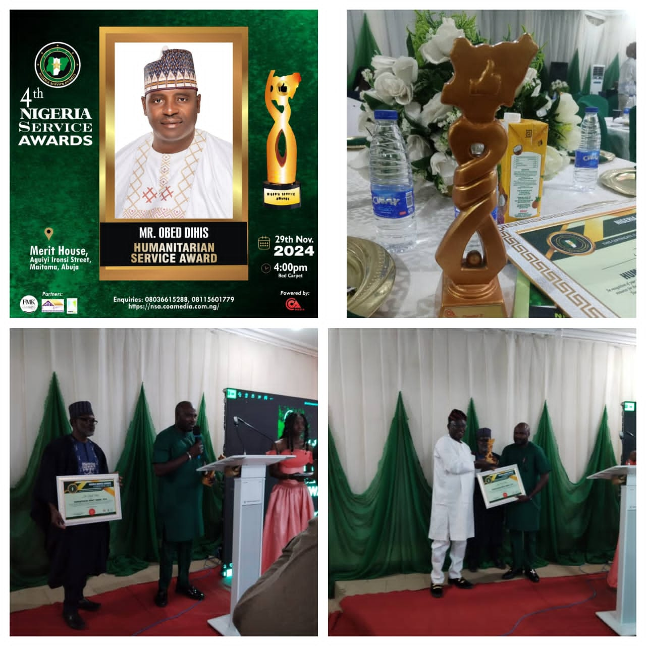 Obed Dihis bags Humanitarian Service Award at the 4th Nigeria Service Awards