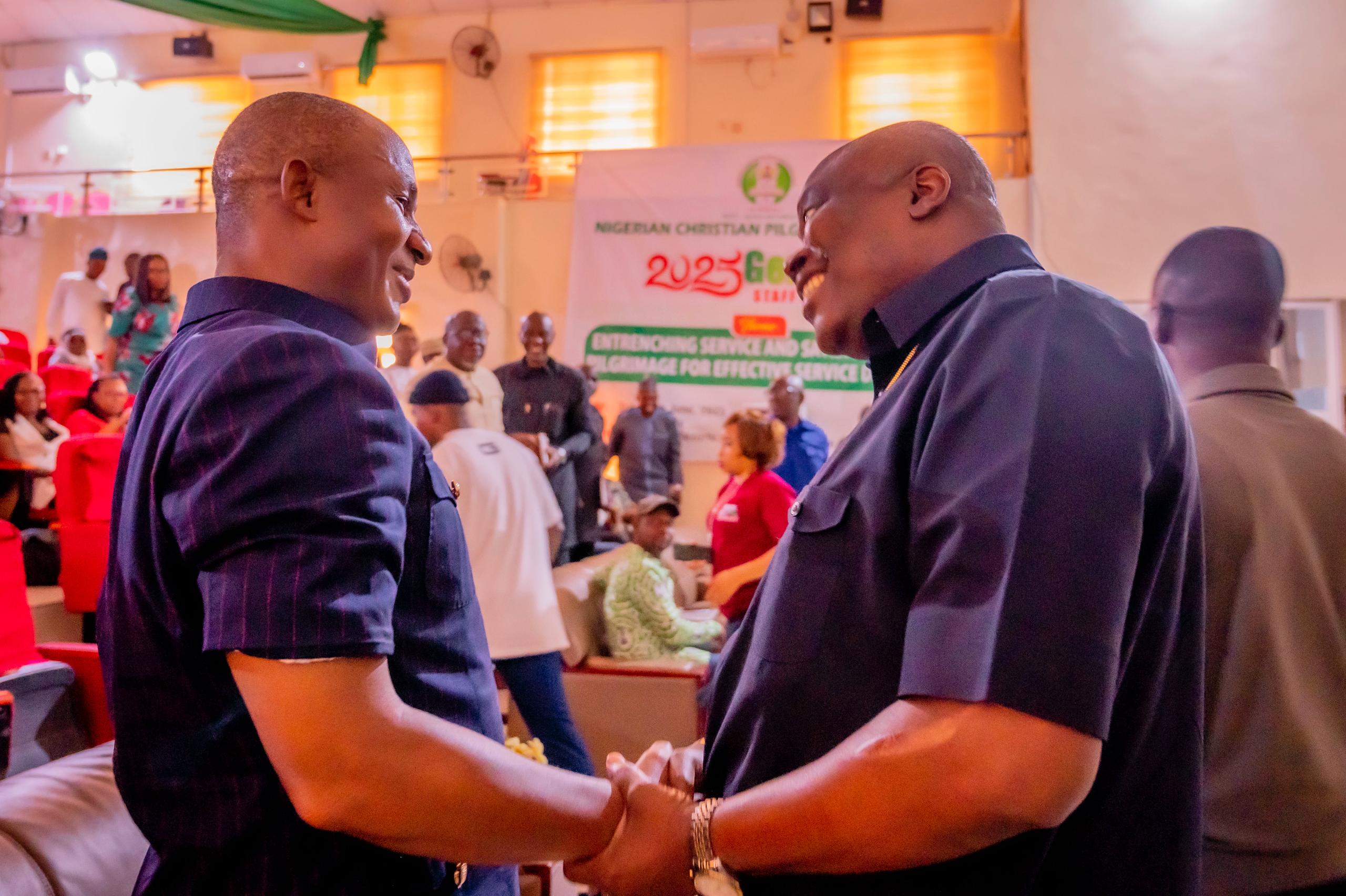 Photos: Executive Secretary NCPC, Bishop Stephen Adegbite and Pioneer ES of the Commission, Prof. John Kennedy Opara